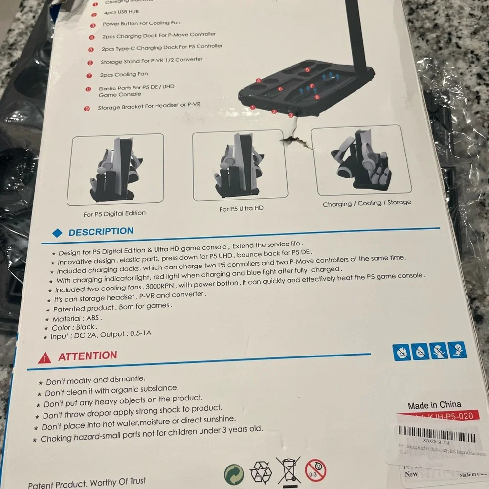 Multi-Function Charging Stand with Cooling Fan for PS5 - Black and White